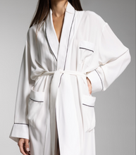 Load image into Gallery viewer, THE ROBE - White with Black Piping