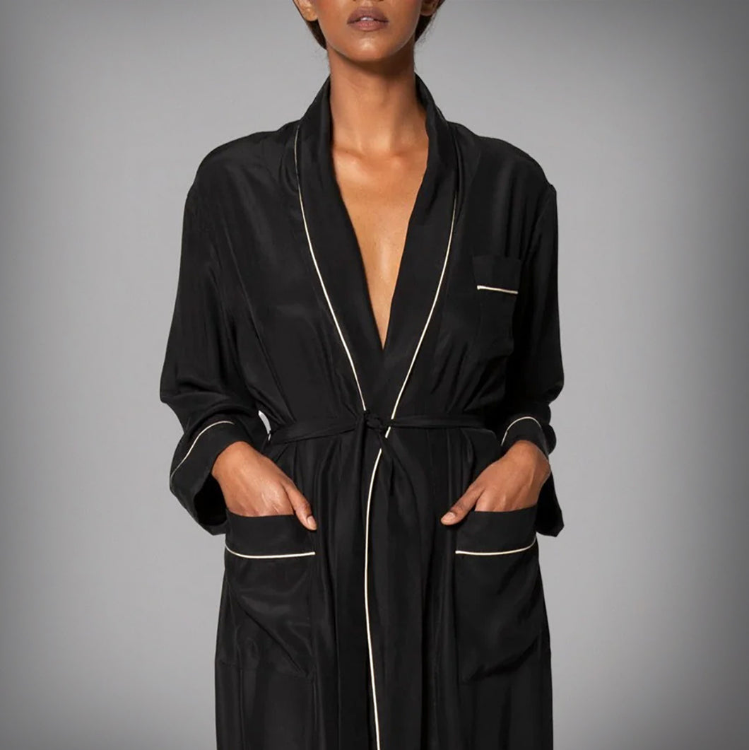 THE ROBE - Black with Crème Piping