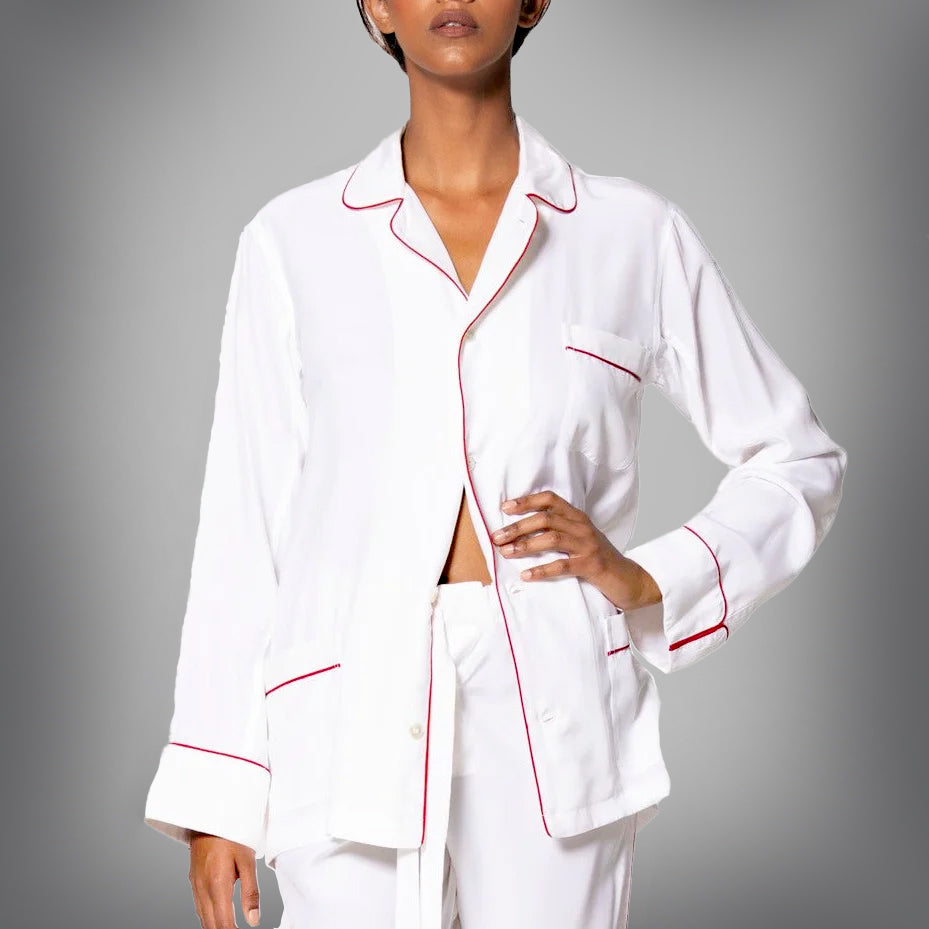 THE LEISUREWEAR SET - White with Red Piping