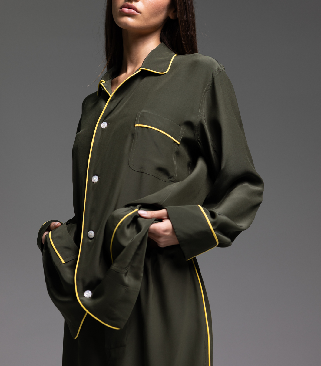 THE LEISUREWEAR SET - Deep Green with Yellow Piping